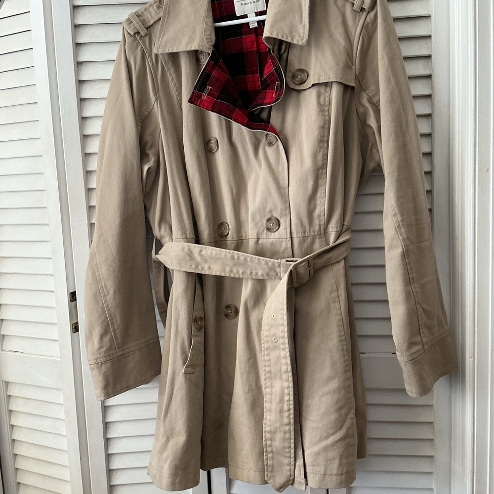 Torrid Tan Trench Coat with Red Plaid Interior